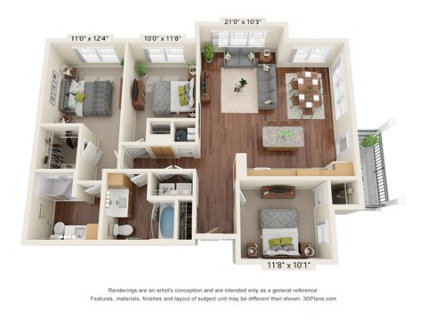 Ashlynn Ridge_3D_3 Bedroom C1 Floor Plan